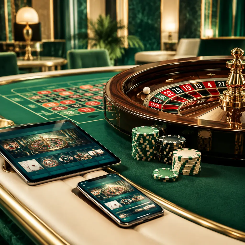 Ponsel dan tablet di samping meja roulette