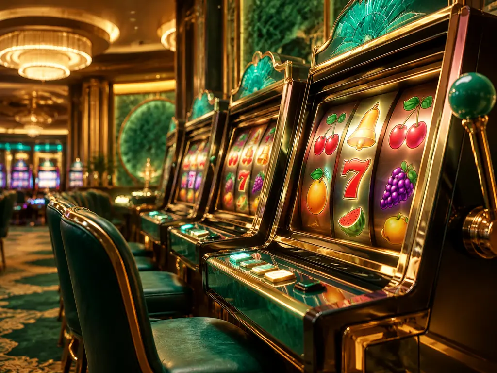 Mesin slot di ruang kasino hijau giok